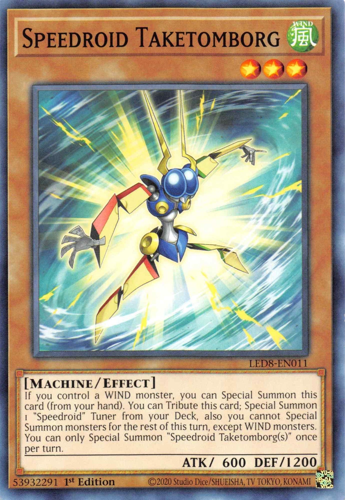1st Edition, Common, Effect Monster, Legendary Duelists: Synchro Storm, Machine, Wind Speedroid Taketomborg [LED8-EN011] Common - Trading Card World
