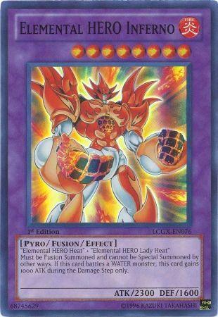 1st Edition, Fire, Fusion/Effect Monster, Legendary Collection 2, Pyro, Super Rare, Unlimited Elemental HERO Inferno [LCGX-EN076] Super Rare - Trading Card World