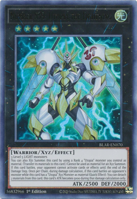 1st Edition, Battles of Legend: Armageddon, Light, Ultra Rare, Warrior, Xyz/Effect Monster Number S39: Utopia the Lightning [BLAR-EN070] Ultra Rare - Trading Card World