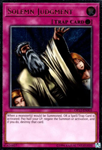 Counter Trap, OTS Tournament Pack 12, Trap, Ultimate Rare, Unlimited Solemn Judgment [OP12-EN003] Ultimate Rare - Trading Card World