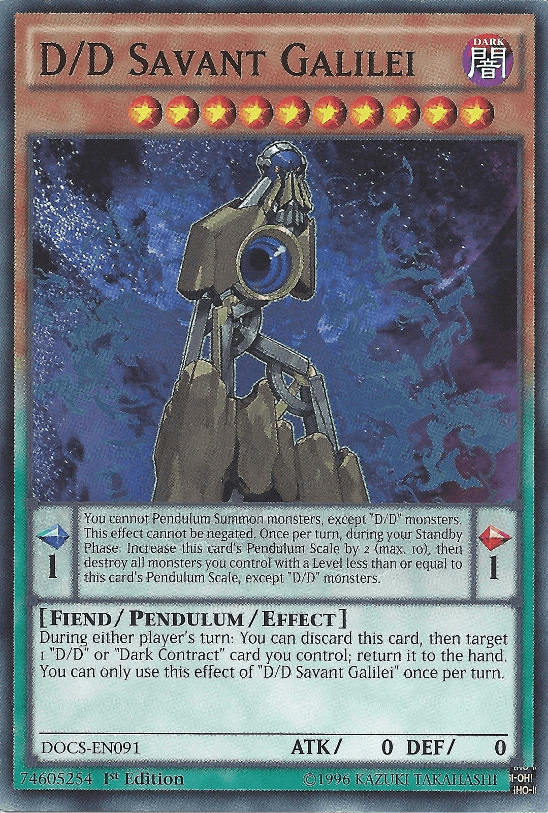 1st Edition, Common, Dark, Dimension of Chaos, Fiend, Pendulum/Effect Monster, Unlimited D/D Savant Galilei [DOCS-EN091] Common - Trading Card World