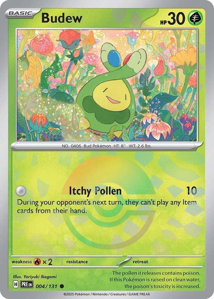 004, Common, Fire [x2], Grass, Holofoil, Scarlet & Violet: Prismatic Evolutions Budew (004/131) (Poke Ball Pattern) [Scarlet & Violet: Prismatic Evolutions] - Trading Card World