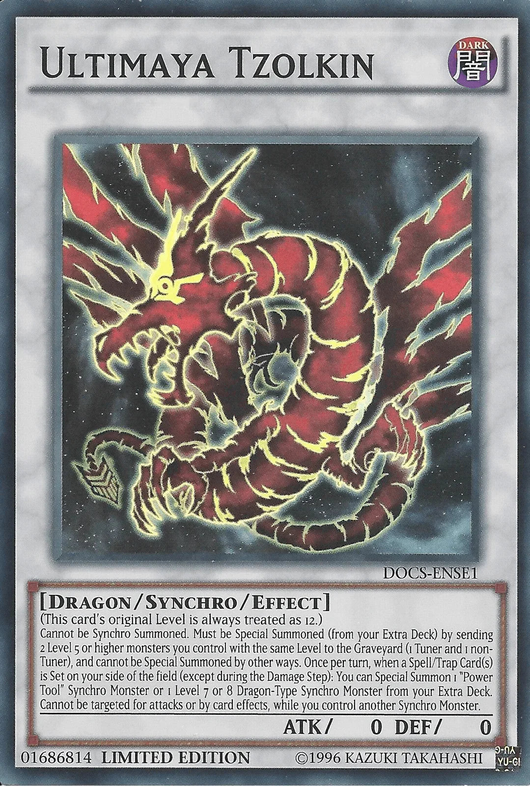 Dark, Dimension of Chaos: Special Edition, Dragon, Limited, Super Rare, Synchro/Effect Monster Ultimaya Tzolkin [DOCS-ENSE1] Super Rare - Trading Card World