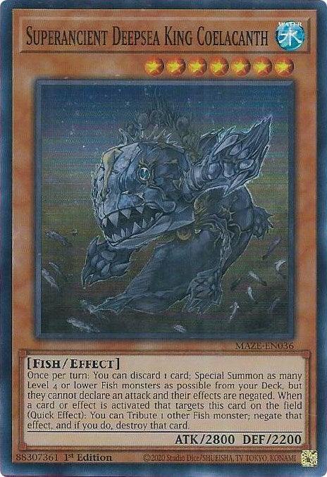 1st Edition, Effect Monster, Fish, Maze of Memories, Super Rare, Water Superancient Deepsea King Coelacanth [MAZE-EN036] Super Rare - Trading Card World