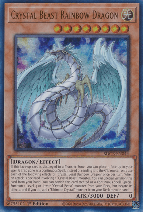 1st Edition, Dragon, Effect Monster, Light, Structure Deck: Legend of the Crystal Beasts, Ultra Rare Crystal Beast Rainbow Dragon [SDCB-EN044] Ultra Rare - Trading Card World