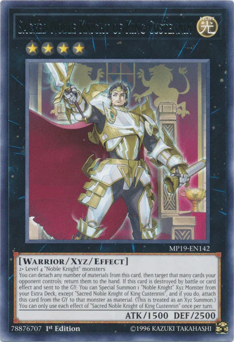 1st Edition, 2019 Gold Sarcophagus Tin Mega Pack, Light, Rare, Unlimited, Warrior, Xyz/Effect Monster Sacred Noble Knight of King Custennin [MP19-EN142] Rare - Trading Card World