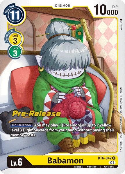 Ancient, BT6-042, Digimon, Double Diamond Pre-Release Cards, Mega, Uncommon, Vaccine, Yellow Babamon [BT6-042] [Double Diamond Pre-Release Cards] - Trading Card World