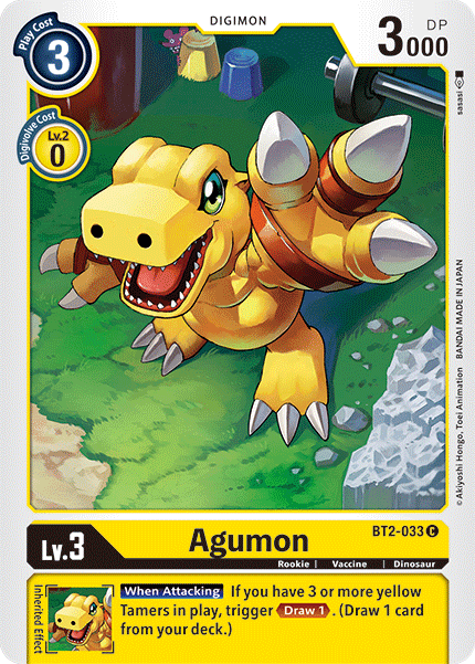 BT2-033, Common, Digimon, Dinosaur, Release Special Booster Ver.1.5, Rookie, Vaccine, Yellow Agumon [BT2-033] [Release Special Booster Ver.1.5] - Trading Card World