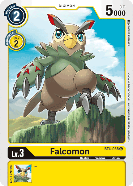 Avian, BT4-036, Common, Digimon, Great Legend, Rookie, Vaccine, Yellow Falcomon [BT4-036] [Great Legend] - Trading Card World