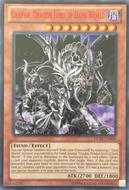 Dark, Duelist League Promo, Effect Monster, Fiend, Rare, Unlimited Grapha, Dragon Lord of Dark World (Red) [DL18-EN006] Rare - Trading Card World