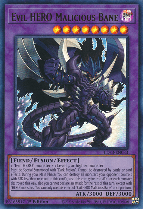 1st Edition, Dark, Fiend, Fusion/Effect Monster, Legendary Duelists: Season 3, Ultra Rare Evil HERO Malicious Bane [LDS3-EN033] Ultra Rare - Trading Card World