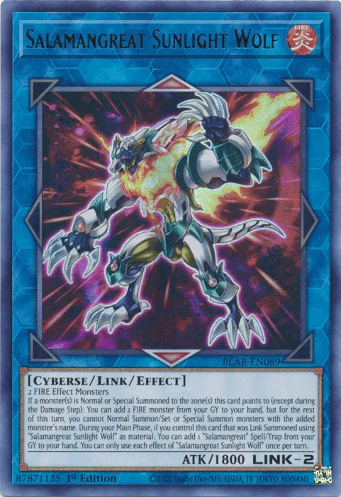 1st Edition, Battles of Legend: Armageddon, Cyberse, Fire, Link/Effect Monster, Ultra Rare Salamangreat Sunlight Wolf [BLAR-EN089] Ultra Rare - Trading Card World