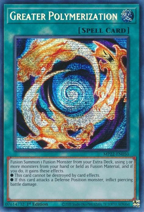 1st Edition, 2022 Tin of the Pharaoh's Gods, Normal Spell, Prismatic Secret Rare, Spell Greater Polymerization [MP22-EN050] Prismatic Secret Rare - Trading Card World