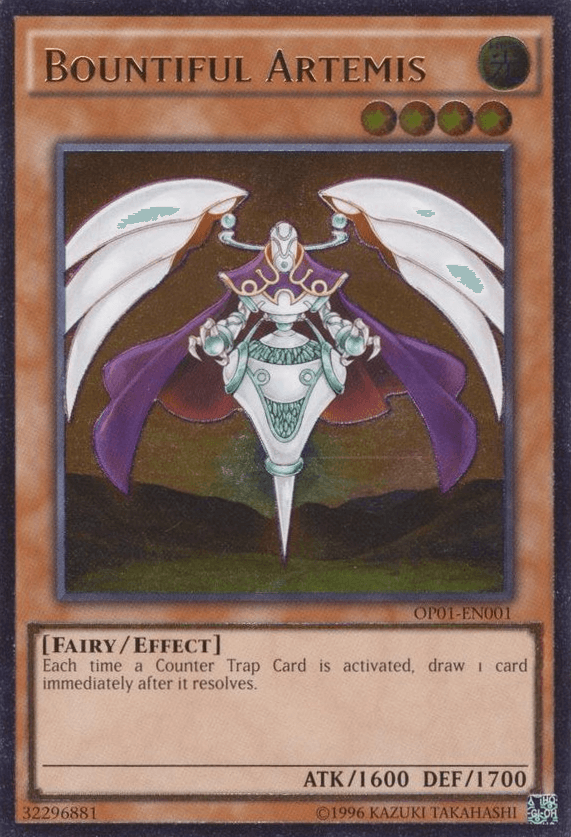 Effect Monster, Fairy, Light, OTS Tournament Pack 1, Ultimate Rare, Unlimited Bountiful Artemis [OP01-EN001] Ultimate Rare - Trading Card World