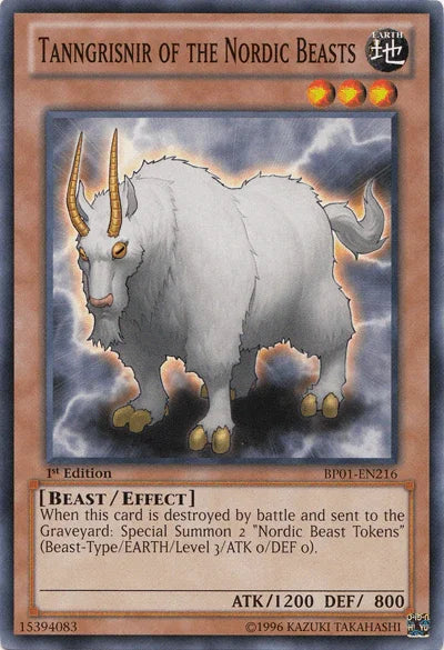 1st Edition, Battle Pack: Epic Dawn, Beast, Common, Earth, Effect Monster, Unlimited Tanngrisnir of the Nordic Beasts [BP01-EN216] Common - Trading Card World