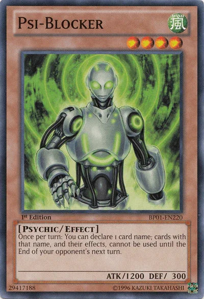 1st Edition, Battle Pack: Epic Dawn, Common, Effect Monster, Psychic, Unlimited, Wind Psi-Blocker [BP01-EN220] Common - Trading Card World