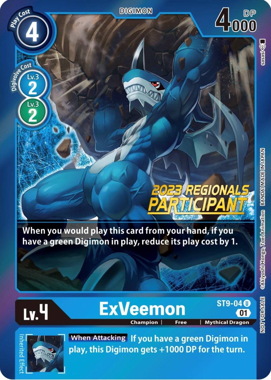 Blue, Champion, Digimon, Free, Mythical Dragon, Promo, ST9-04, Starter Deck: Ultimate Ancient Dragon Promos ExVeemon [ST9-04] (2023 Regionals Participant) [Starter Deck: Ultimate Ancient Dragon Promos] - Trading Card World