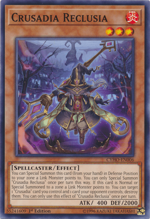 1st Edition, Common, Cybernetic Horizon, Effect Monster, Fire, Spellcaster, Unlimited Crusadia Reclusia [CYHO-EN006] Common - Trading Card World