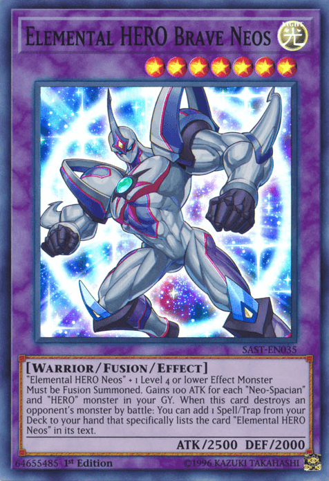 1st Edition, Fusion/Effect Monster, Light, Savage Strike, Super Rare, Unlimited, Warrior Elemental HERO Brave Neos [SAST-EN035] Super Rare - Trading Card World