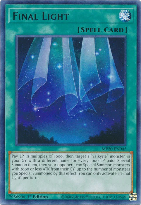 1st Edition, 2020 Tin of Lost Memories, Normal Spell, Rare, Spell Final Light [MP20-EN045] Rare - Trading Card World