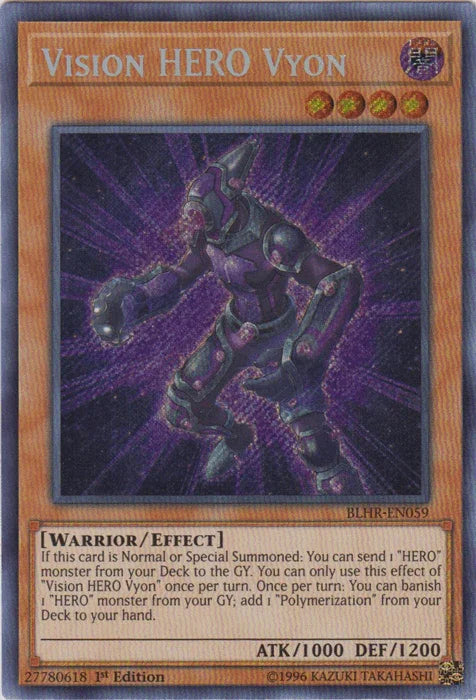 1st Edition, Battles of Legend: Hero's Revenge, Dark, Effect Monster, Secret Rare, Warrior Vision Hero Vyon [BLHR-EN059] Secret Rare - Trading Card World