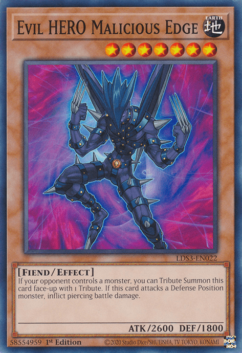 1st Edition, Common, Earth, Effect Monster, Fiend, Legendary Duelists: Season 3 Evil HERO Malicious Edge [LDS3-EN022] Common - Trading Card World