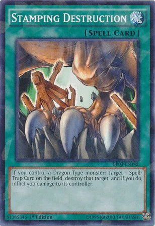 1st Edition, Battle Pack 3: Monster League, Normal Spell, Shatterfoil Rare, Spell Stamping Destruction [BP03-EN142] Shatterfoil Rare - Trading Card World