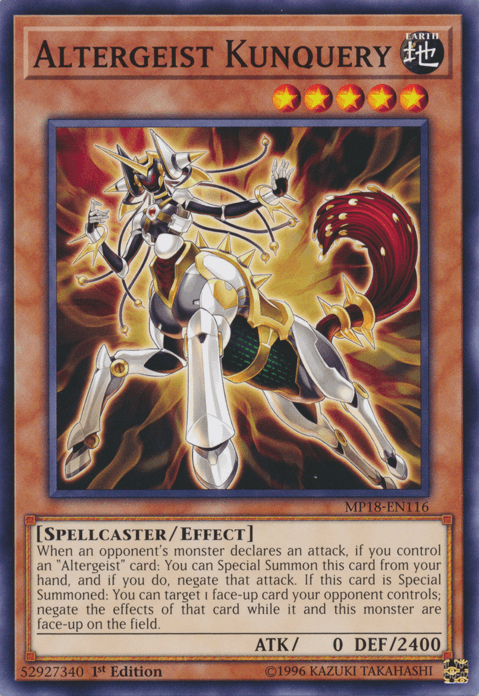 1st Edition, 2018 Mega-Tins Mega Pack, Common, Earth, Effect Monster, Spellcaster Altergeist Kunquery [MP18-EN116] Common - Trading Card World