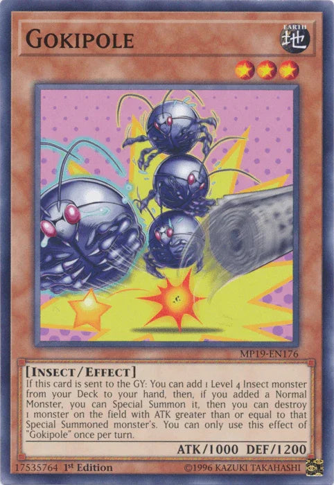 1st Edition, 2019 Gold Sarcophagus Tin Mega Pack, Common, Earth, Effect Monster, Insect, Unlimited Gokipole [MP19-EN176] Common - Trading Card World