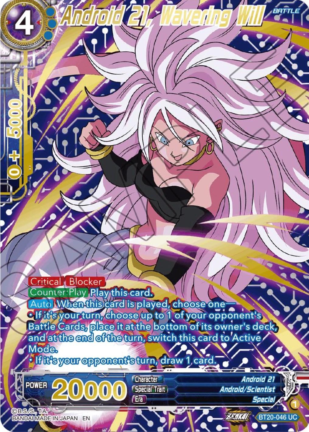 Android 21, Android/Scientist, Battle, Blue, BT20-046, Parallel Foil, Power Absorbed, Special, Uncommon Android 21, Wavering Will (Gold-Stamped) (BT20-046) [Power Absorbed] - Trading Card World