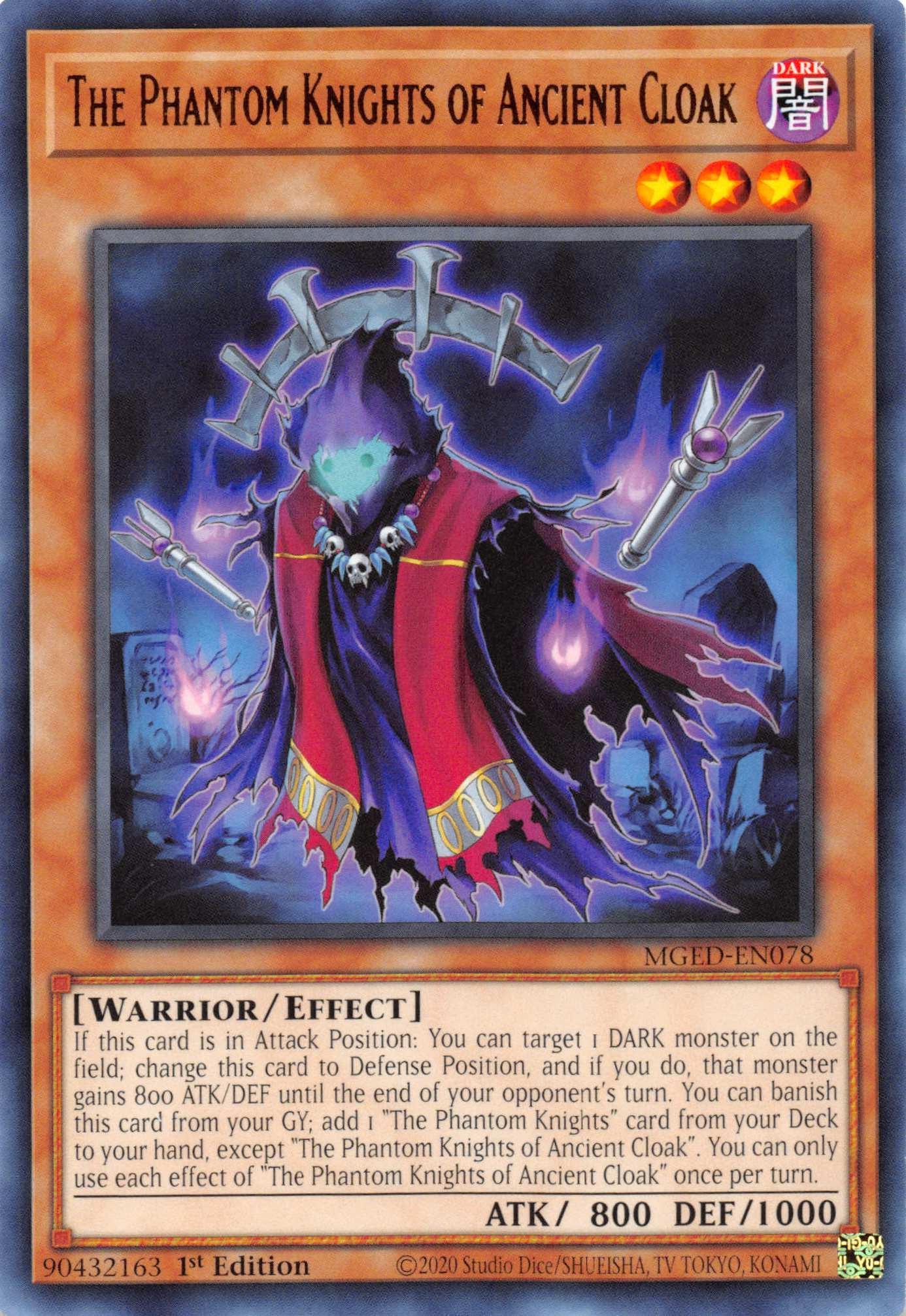 1st Edition, Dark, Effect Monster, Maximum Gold: El Dorado, Rare, Warrior The Phantom Knights of Ancient Cloak [MGED-EN078] Rare - Trading Card World