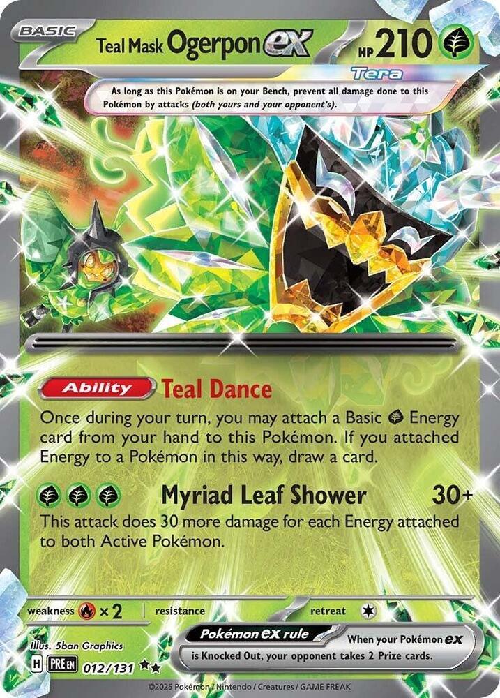 012, Double Rare, Fire [x2], Grass, Holofoil, Scarlet & Violet: Prismatic Evolutions Teal Mask Ogerpon ex (012/131) [Scarlet & Violet: Prismatic Evolutions] - Trading Card World