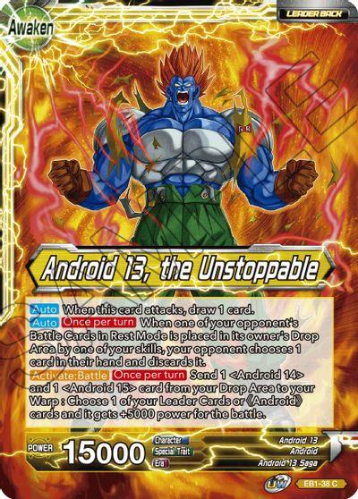 Android, Android 13 Saga, Android 13/Android14/Android15, Battle Evolution Booster, Common, EB1-38, Leader, Normal, Parallel Foil, Yellow Android 13, Android 14, & Android 15 // Android 13, the Unstoppable (EB1-38) [Battle Evolution Booster] - Trading Card World