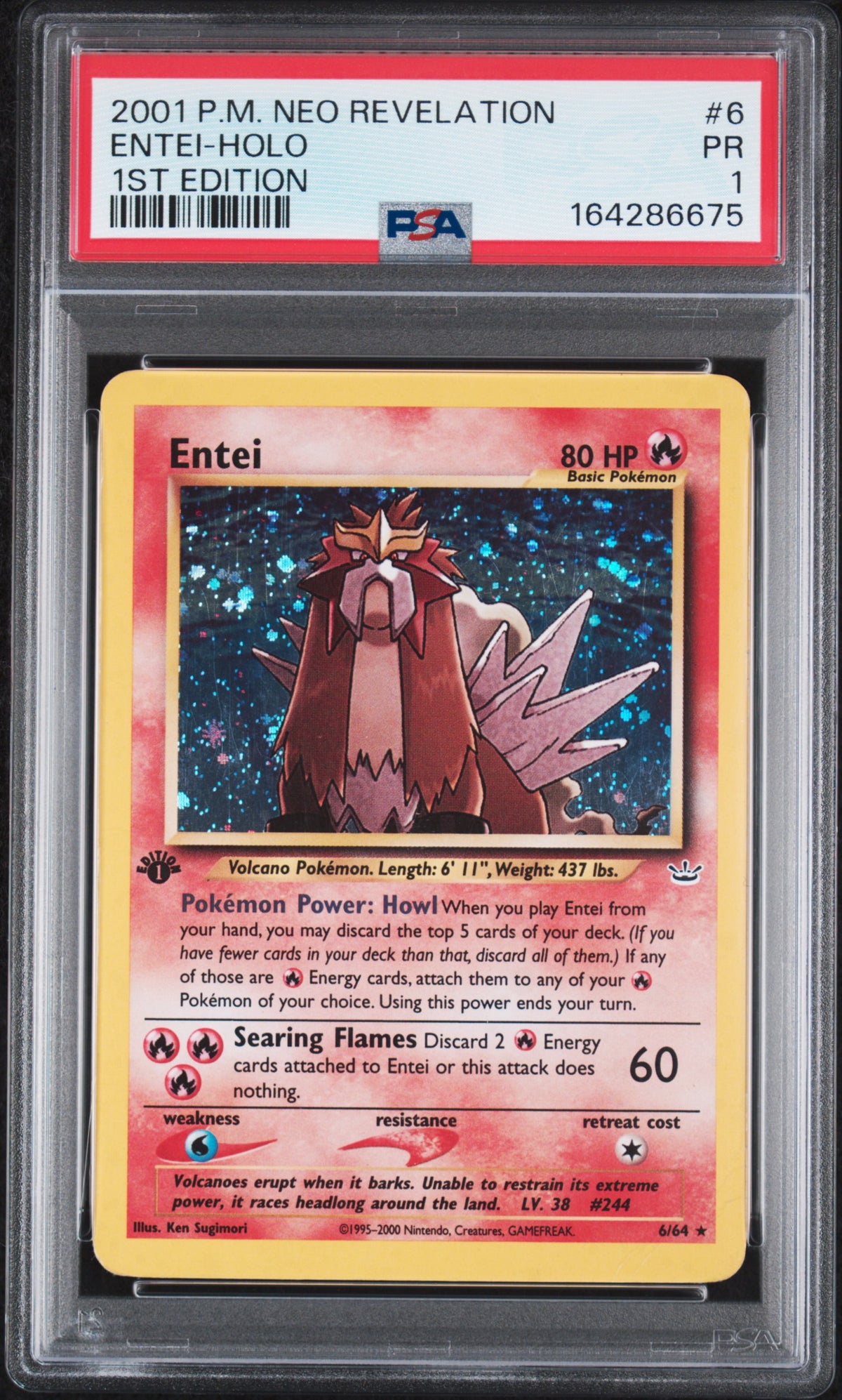 PSA 1 Entei (Holo 1st Edition) #6 · Neo Revelation · 2001 — front