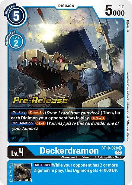 Blue, BT10-020, Champion, Cyborg/Blue Flare, Digimon, Uncommon, Virus, Xros Encounter Pre-Release Cards Deckerdramon [BT10-020] [Xros Encounter Pre-Release Cards] - Trading Card World