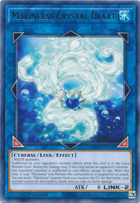 1st Edition, 2020 Tin of Lost Memories, Cyberse, Link/Effect Monster, Rare, Water Marincess Crystal Heart [MP20-EN170] Rare - Trading Card World