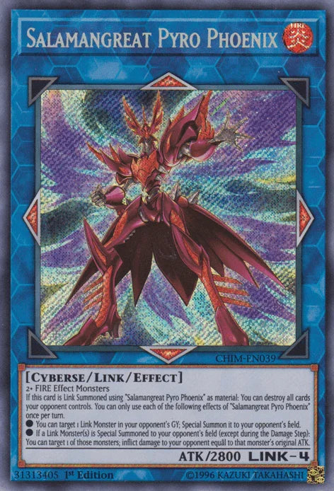 1st Edition, Chaos Impact, Cyberse, Fire, Link/Effect Monster, Secret Rare, Unlimited Salamangreat Pyro Phoenix [CHIM-EN039] Secret Rare - Trading Card World