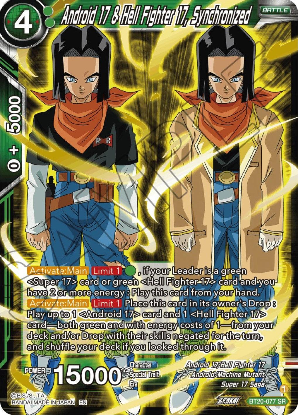 Android 17/Hell Fighter 17, Android/Machine Mutant, Battle, BT20-077, Green, Parallel Foil, Power Absorbed, Super 17 Saga, Super Rare Android 17 & Hell Fighter 17, Synchronized (BT20-077) [Power Absorbed] - Trading Card World