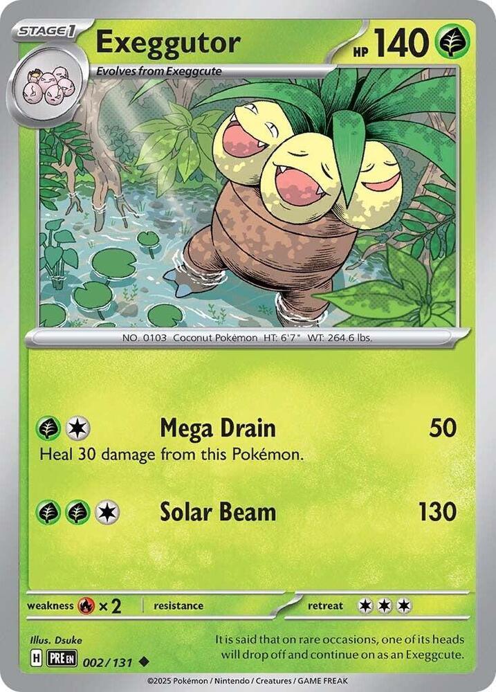 002, Fire [x2], Grass, Normal, Reverse Holofoil, Scarlet & Violet: Prismatic Evolutions, Uncommon Exeggutor (002/131) [Scarlet & Violet: Prismatic Evolutions] - Trading Card World