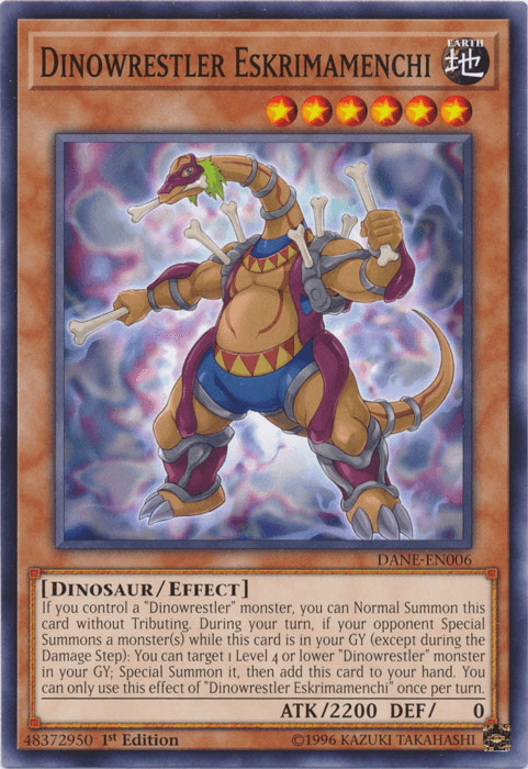 1st Edition, Common, Dark Neostorm, Dinosaur, Earth, Effect Monster, Unlimited Dinowrestler Eskrimamenchi [DANE-EN006] Common - Trading Card World