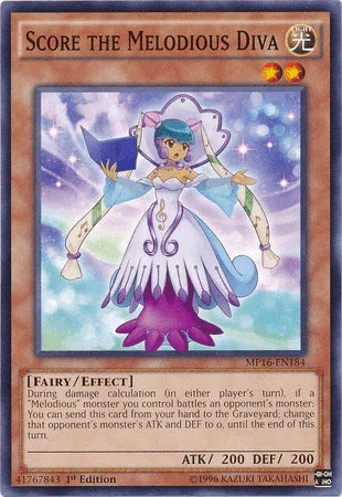 1st Edition, 2016 Mega-Tins Mega Pack, Common, Effect Monster, Fairy, Light, Unlimited Score the Melodious Diva [MP16-EN184] Common - Trading Card World