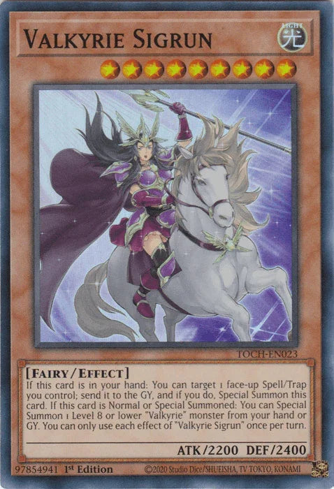 1st Edition, Effect Monster, Fairy, Light, Super Rare, Toon Chaos, Unlimited Valkyrie Sigrun [TOCH-EN023] Super Rare - Trading Card World