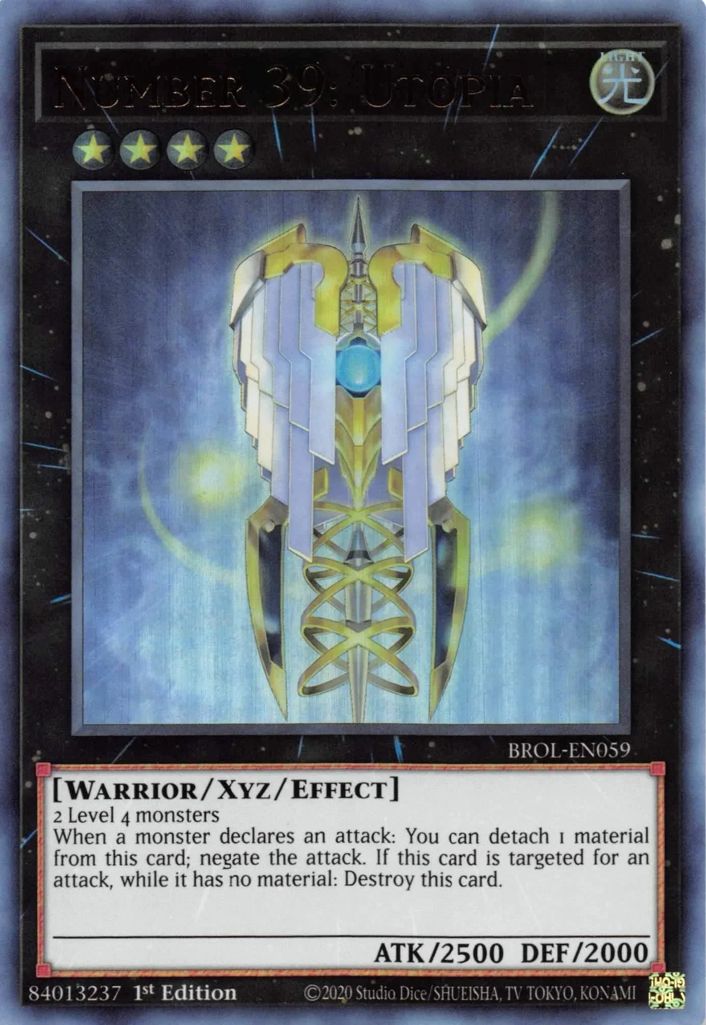 1st Edition, Brothers of Legend, Light, Ultra Rare, Warrior, Xyz/Effect Monster Number 39: Utopia [BROL-EN059] Ultra Rare - Trading Card World