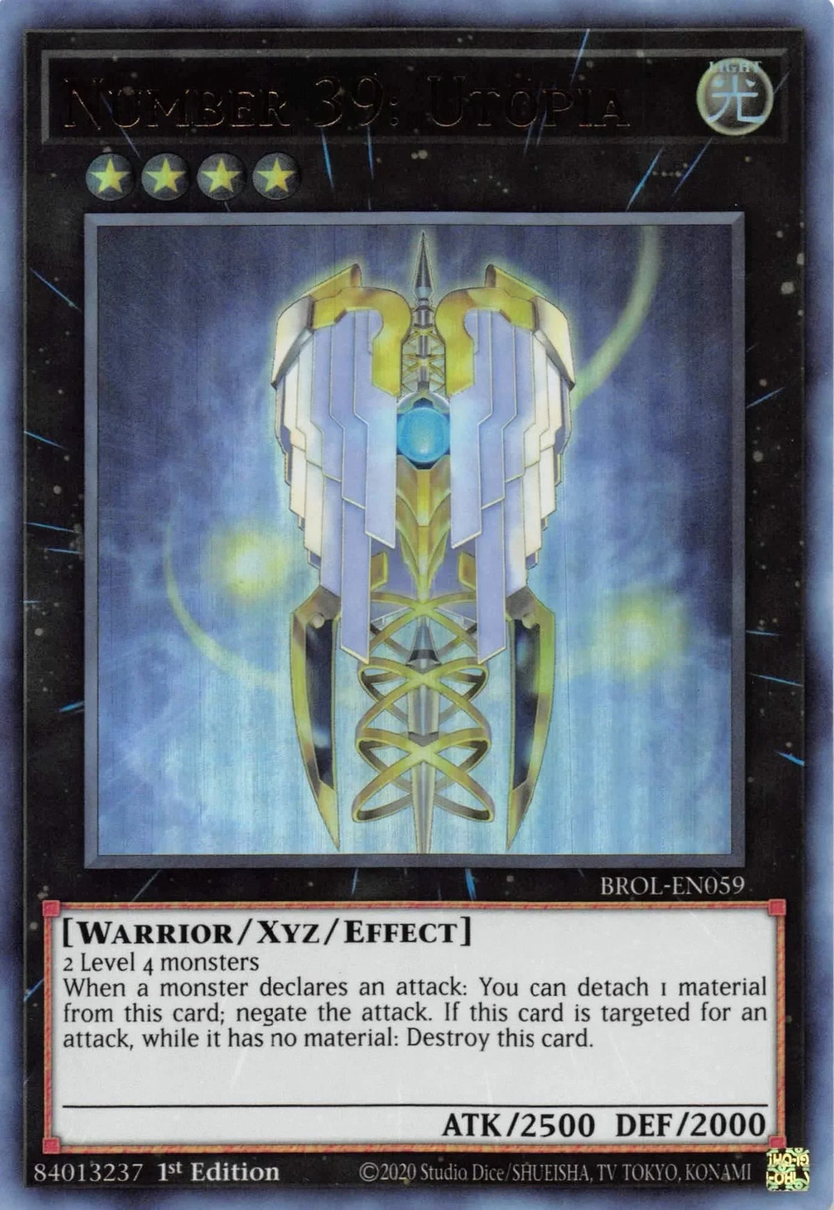 1st Edition, Brothers of Legend, Light, Ultra Rare, Warrior, Xyz/Effect Monster Number 39: Utopia [BROL-EN059] Ultra Rare - Trading Card World