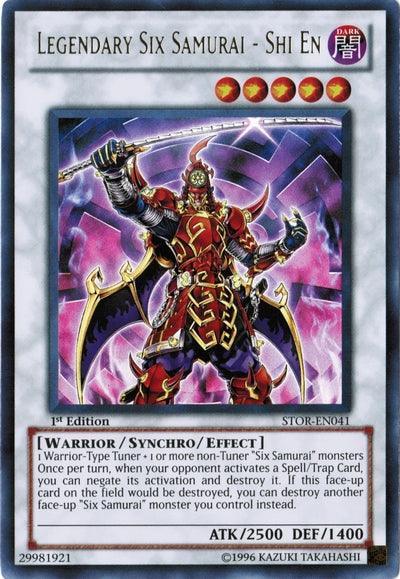 1st Edition, Dark, Storm of Ragnarok, Synchro/Effect Monster, Ultra Rare, Unlimited, Warrior Legendary Six Samurai - Shi En [STOR-EN041] Ultra Rare - Trading Card World