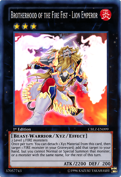 1st Edition, Beast-Warrior, Cosmo Blazer, Fire, Super Rare, Unlimited, Xyz/Effect Monster Brotherhood of the Fire Fist - Lion Emperor [CBLZ-EN099] Super Rare - Trading Card World