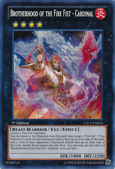 1st Edition, Beast-Warrior, Fire, Lord of the Tachyon Galaxy, Secret Rare, Unlimited, Xyz/Effect Monster Brotherhood of the Fire Fist - Cardinal [LTGY-EN054] Secret Rare - Trading Card World