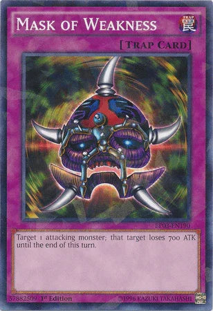 1st Edition, Battle Pack 3: Monster League, Normal Trap, Shatterfoil Rare, Trap Mask of Weakness [BP03-EN190] Shatterfoil Rare - Trading Card World