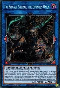 1st Edition, Dark, Link/Effect Monster, Phantom Rage, Secret Rare, Winged Beast Tri-Brigade Shuraig the Ominous Omen [PHRA-EN048] Secret Rare - Trading Card World