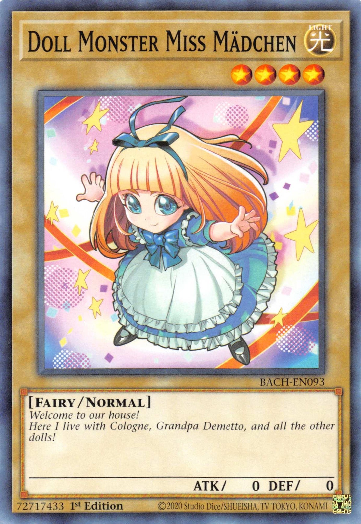 1st Edition, Battle of Chaos, Common, Fairy, Light, Normal Monster Doll Monster Miss Madchen [BACH-EN093] Common - Trading Card World